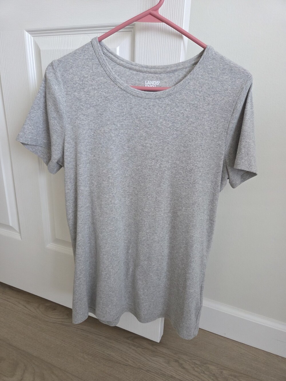 Lands End Women's Micro Rib T-shirt Size Large Heathered Gray